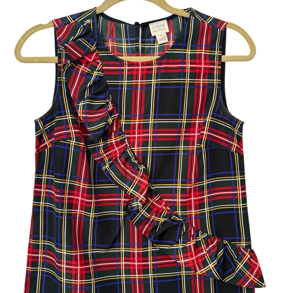 J. Crew Red and Blue Plaid Ruffle Blouse